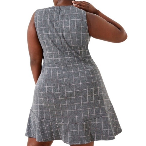 LOFT Plus Windowpane Plaid Sleeveless Ruffle Flouce Hem Shift Dress Academia 16 - Picture 2 of 11